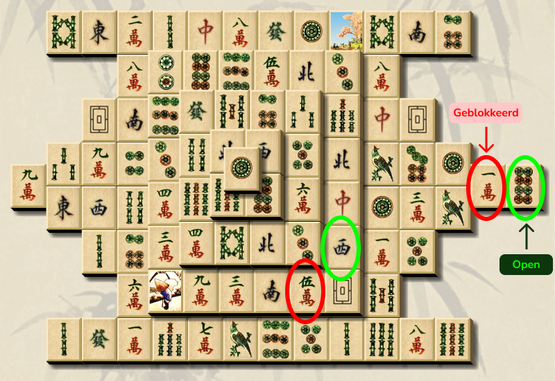 Open en geblokkeerde steentjes in Mahjong